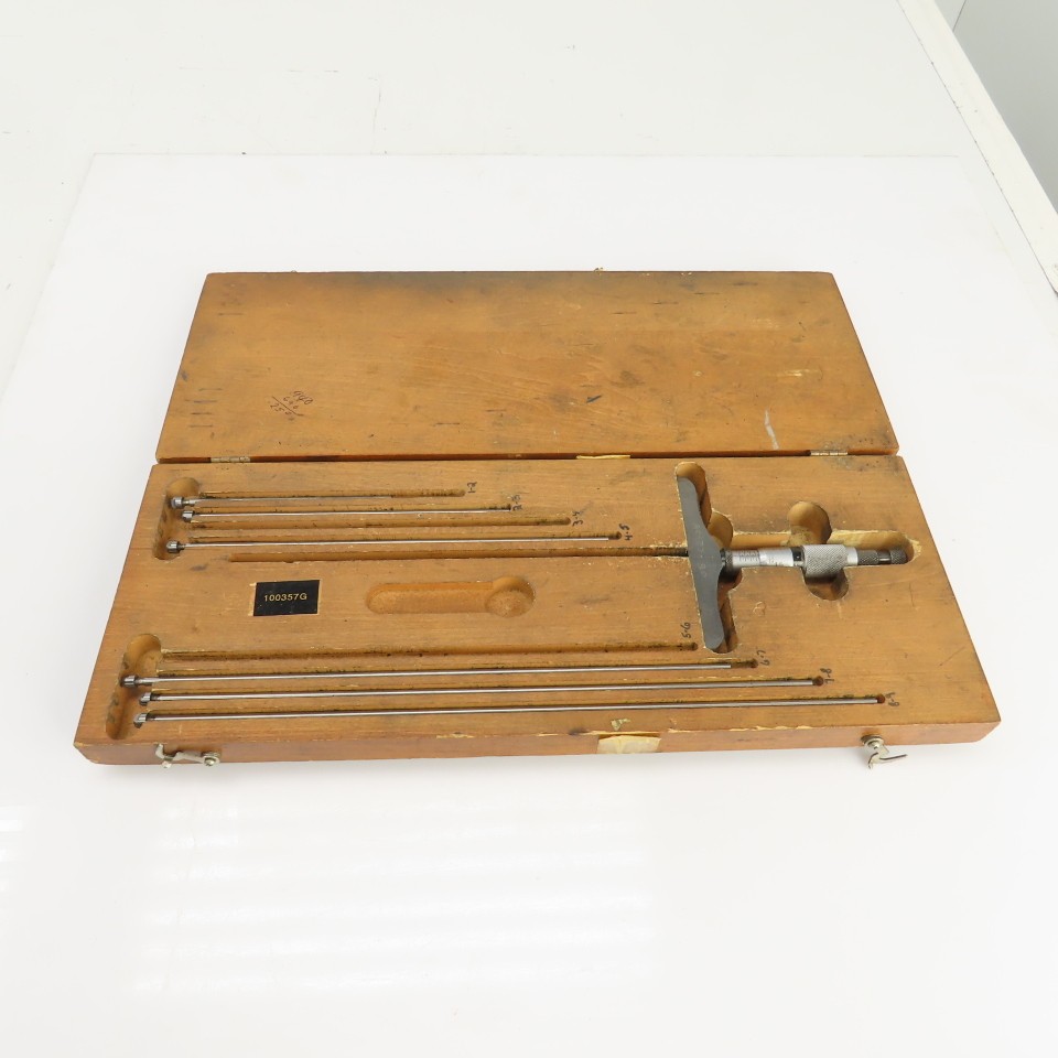Starrett Depth Micrometer Set 1"-9" W/Wooden Box