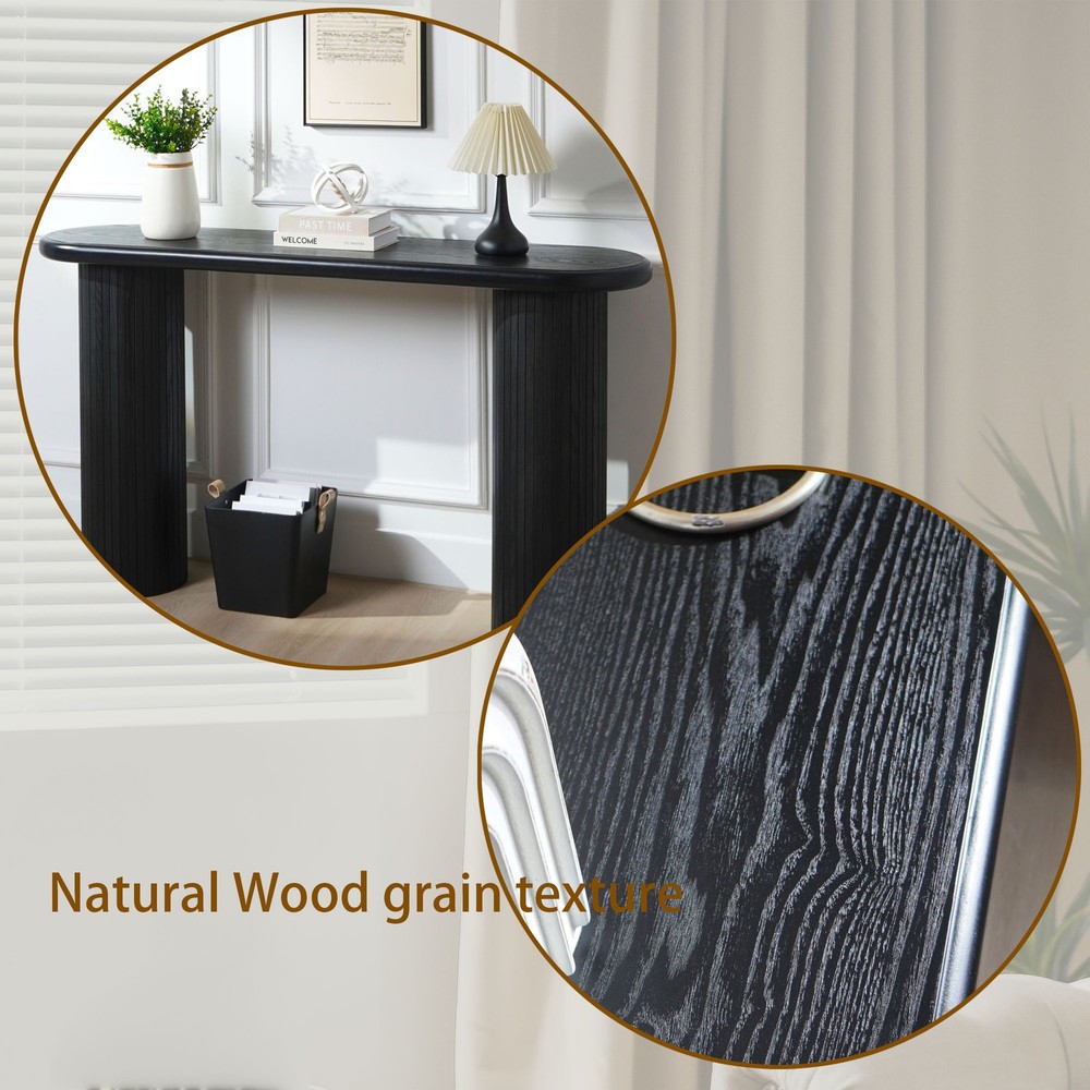 Wood Console Table, Modern Black Console Table, 56" W fluted entryway table,Bla