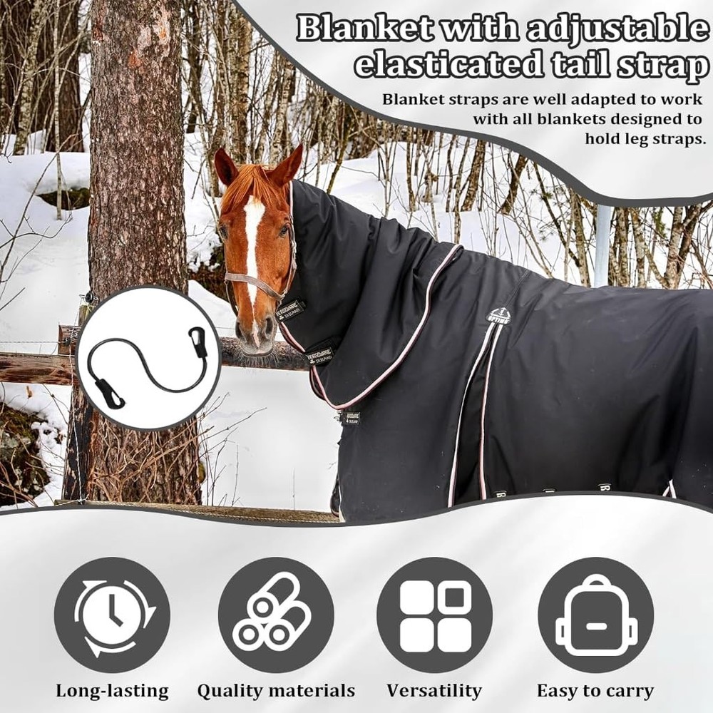 2 Pcs Horse Blanket Straps - Adjustable Elastic Tail & Leg Straps with Double...