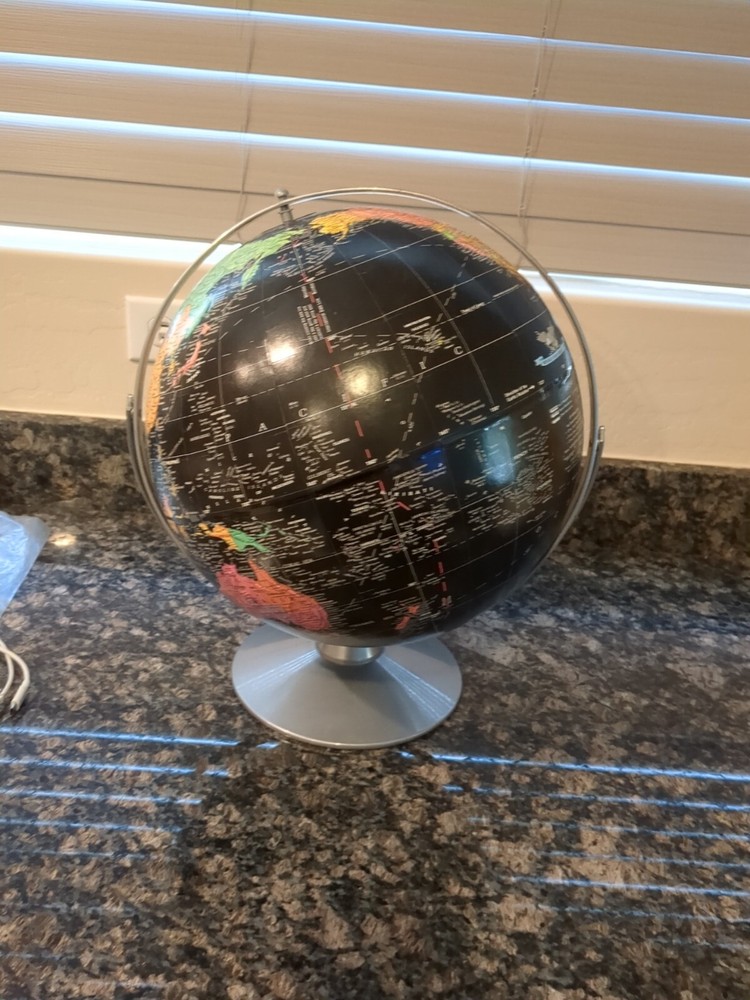 Replogle 12" Starlight Globe Colored Relief World Map Satin Chrome Base