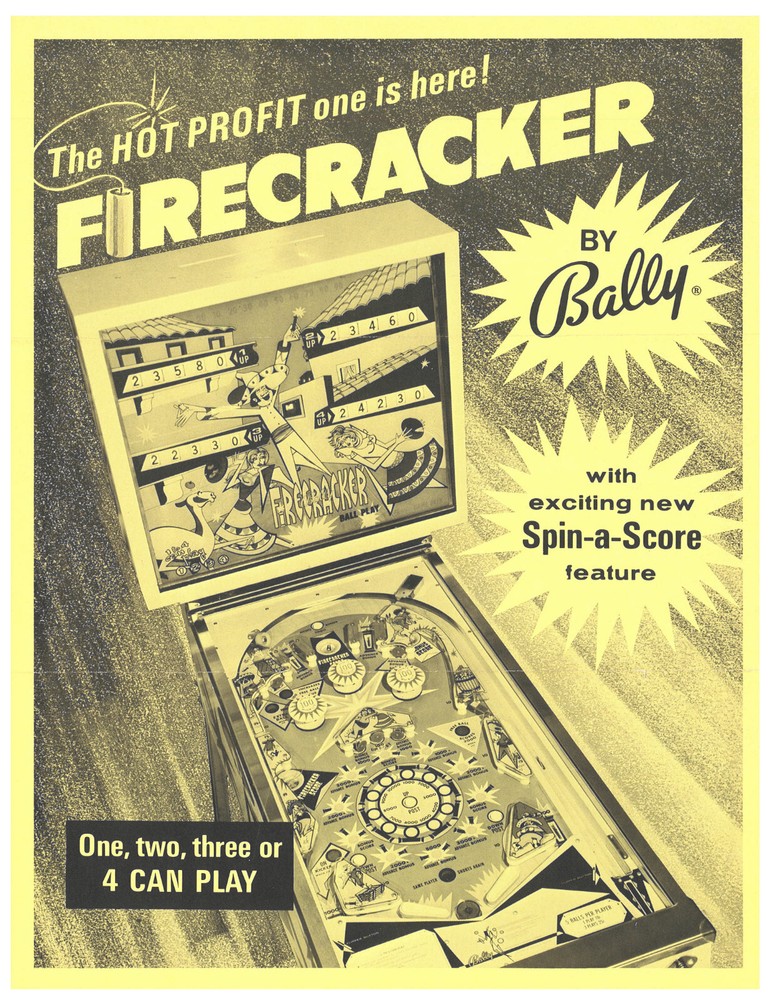 Firecracker Bally Pinball Flyer / Brochure / Ad -