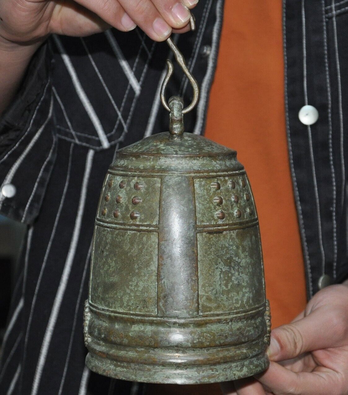5.5" Chinese Buddhism temple bronze text Kwan-Yin GuanYin exorcism bell bell