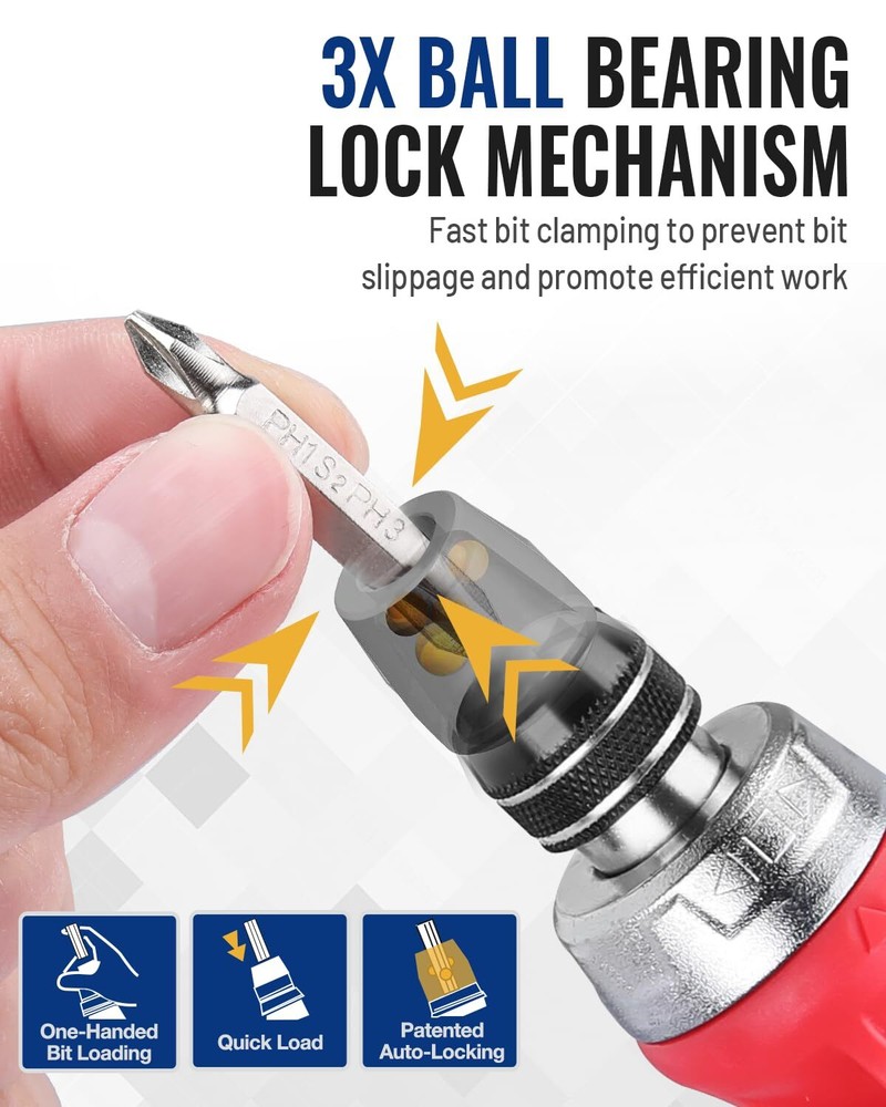 WORKPRO 12-in-1 Magnetic Stubby Ratcheting Multi-bit Screwdriver Double End Bits
