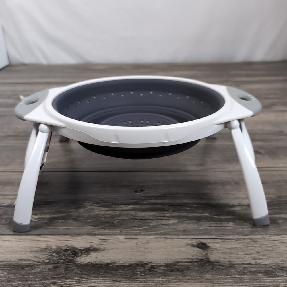 Popware Rubber Colander 10" Expandable Gray & White Kitchen Strainer NEW