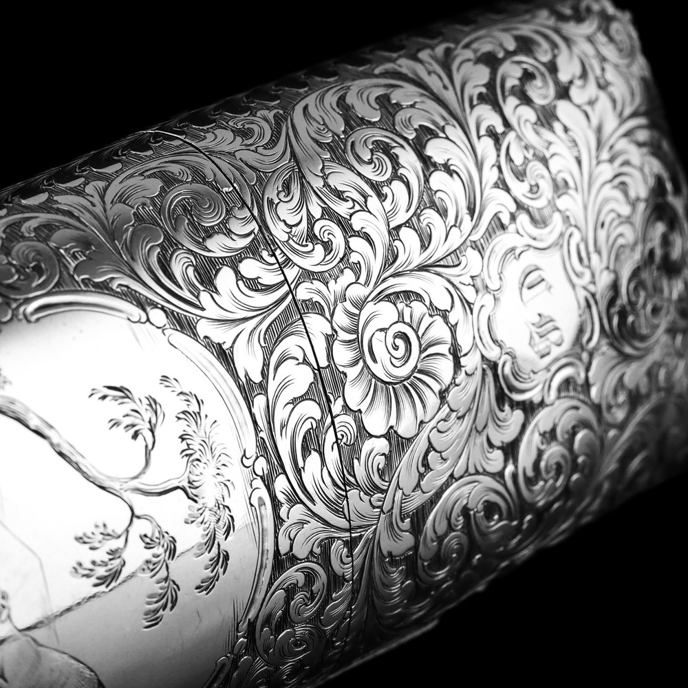 Antique Victorian Silver Cigar/Cheroot Case Profusely Engraved - Nathaniel Mills