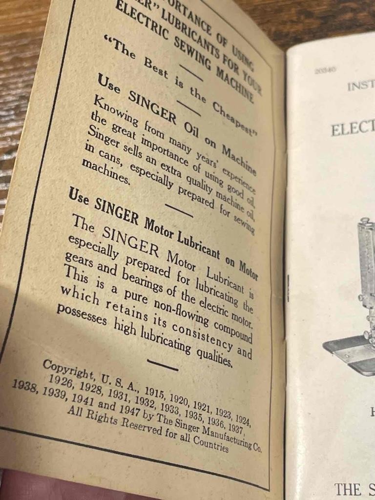 Genuine Vintage 1947 Singer 201-2 Sewing Machine Manual - CLEAN - FREE S/H!