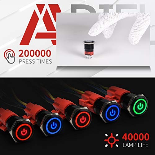 19mm Latching Push Button Switch 3/4" 12V DC Black Shell Blue/ Black Shell