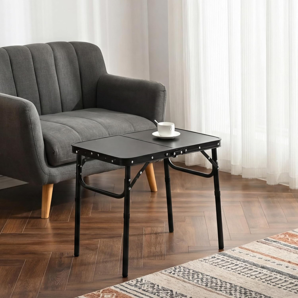 Small Folding Camping Table with Storage Net, 3 Adjustable Heights Foldable Tabl