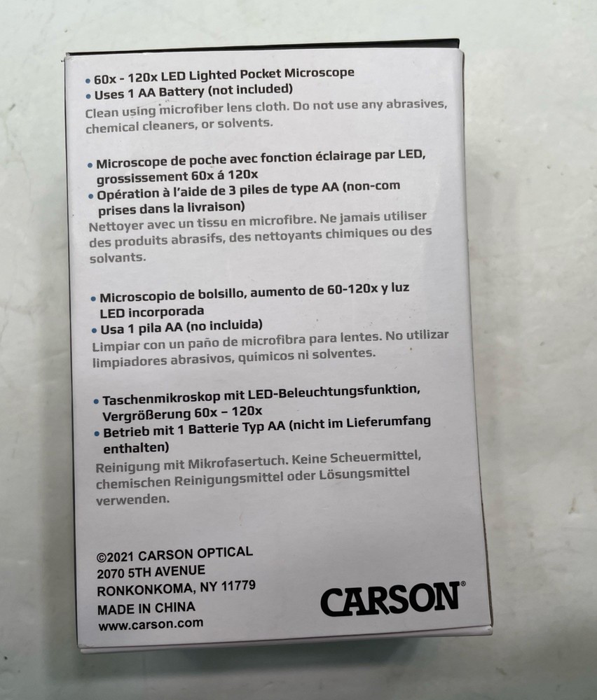 Carson Microbrite Plus Led Pocket Microscope 60X 120X Magnification Education...
