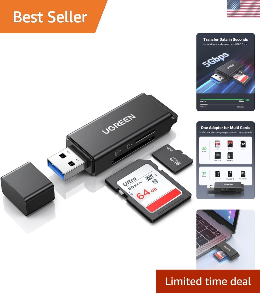 Versatile USB 3.0 Card Reader for SD/TF Cards - Plug & Play Convenience