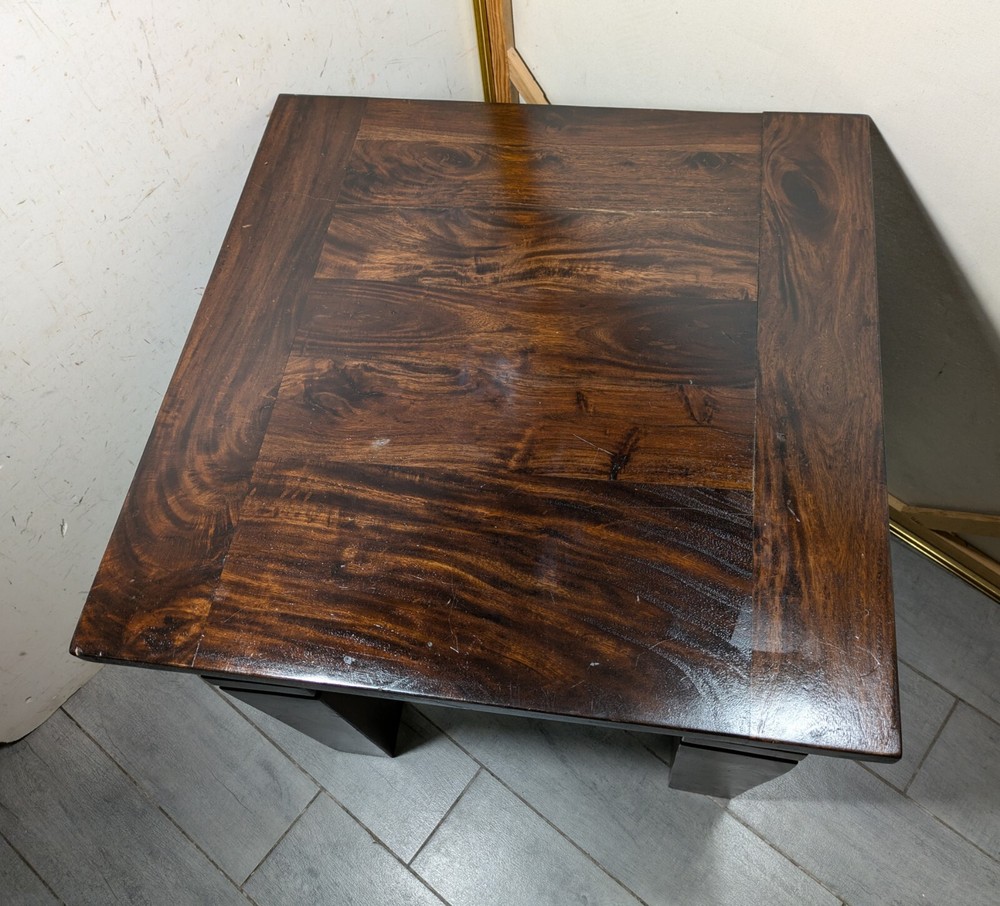 Vintage Heavy Rustic Solid Wood Asian Oriental Brutalist Side End Table W72