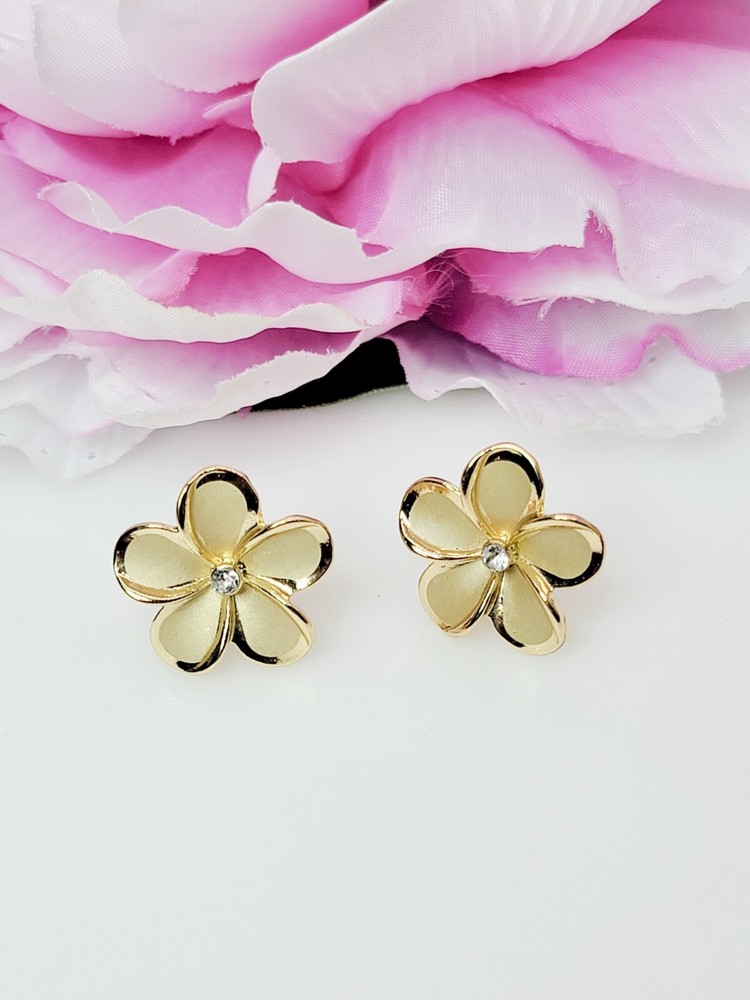 Gold Plumeria CZ stud earrings