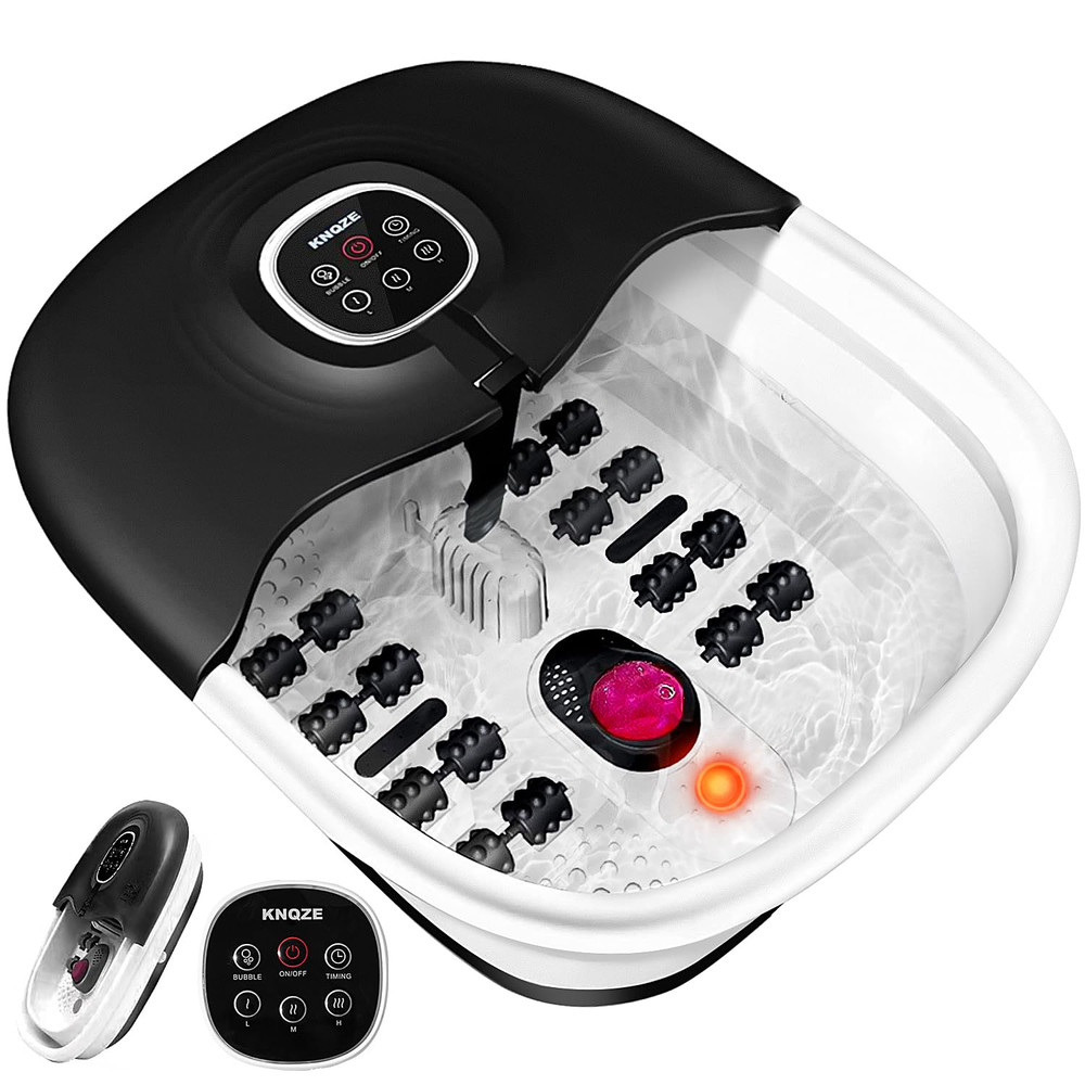 Collapsible Foot Spa Bath with Heat Remote Temperature Control Bubbles (BLACK)