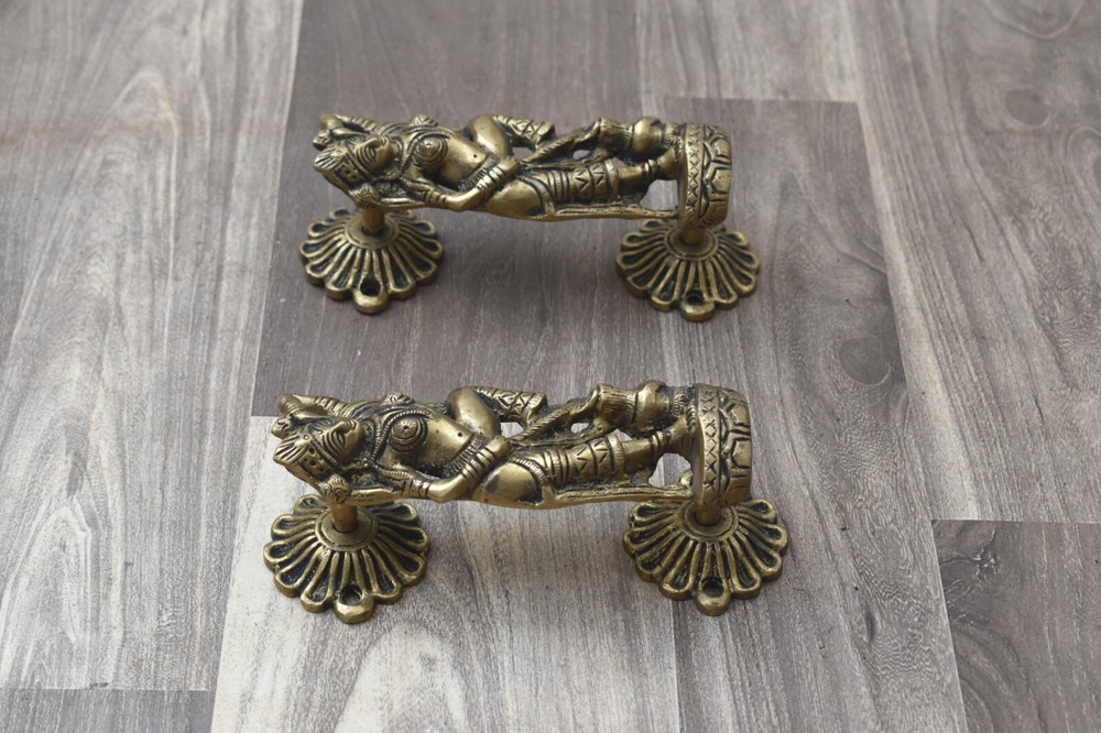 Vintage Victorian Dancing Lady Figure Door Gate Handle Cast Brass Pulls pair