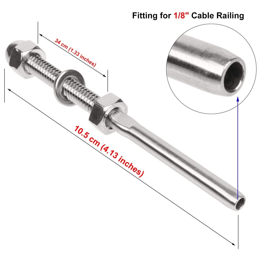20 Pack 1/8" Cable Railing Swage Threaded Stud Tension End Fitsting Terminal