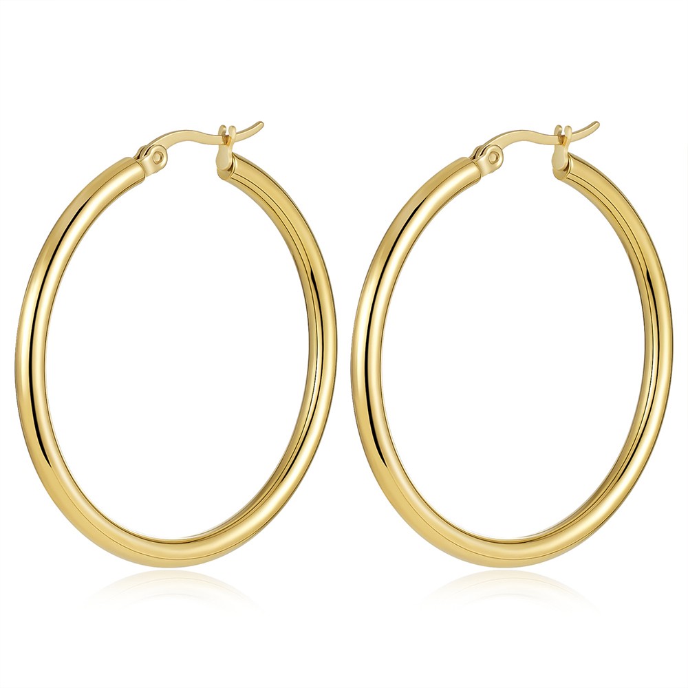 14K Real Solid Yellow Gold Shiny Polished Round Creole Hoop Earrings All Sizes