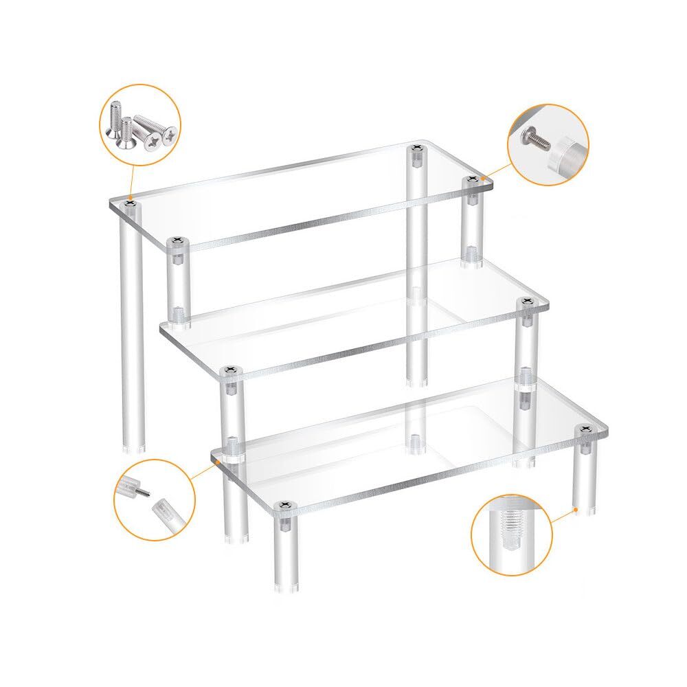 Acrylic Display Risers, 3 Tier Clear Perfume Organizer Stand, Large Shelf Riser