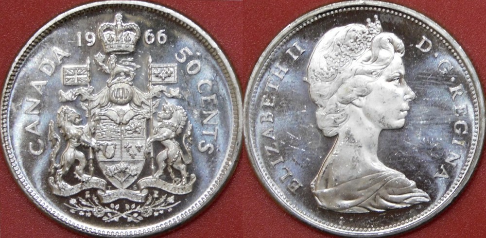 Brilliant Uncirculated 1966 Canada Silver 50 Cents From Mint's Roll