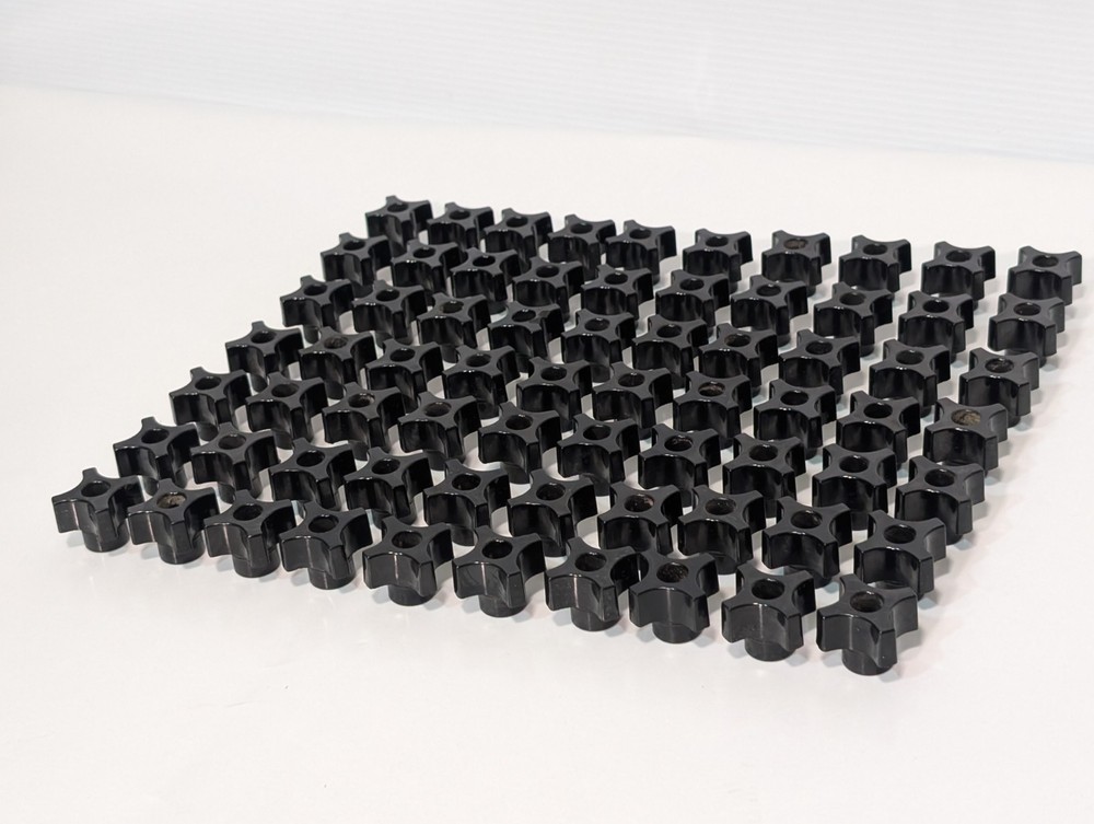 Lot of 70: 4-Prong Industrial 1" Black Control Knobs with Threaded Brass Inserts