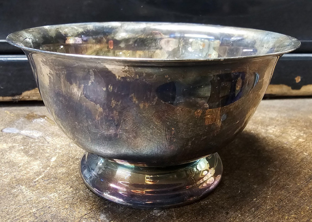 Vintage Poole Silver #527 small 4" footed bowl EPC silverplate Collectable