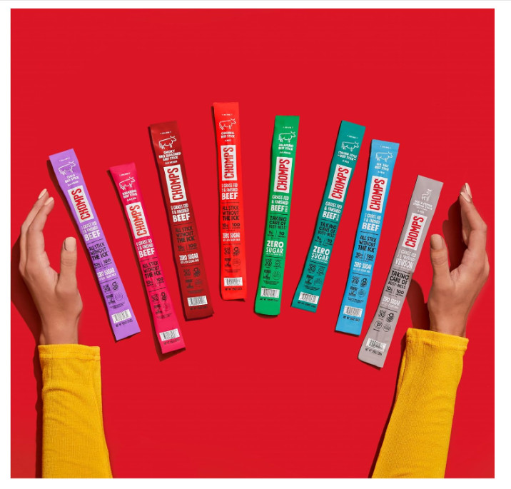 Chomps Grass Fed Beef Jerky Sticks 10 Pack Zero Sugar Protein