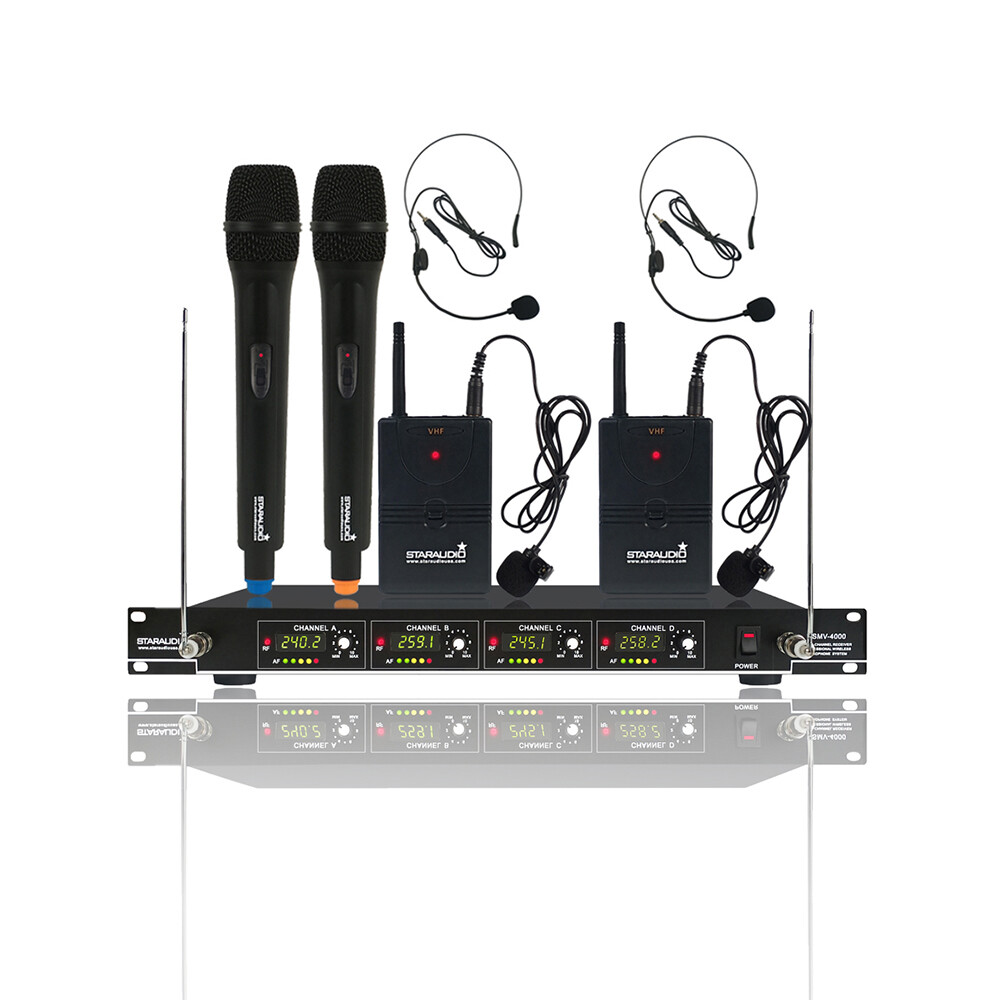 Wireless VHF Microphone Reciever 2CH Handheld 2 Headset Lavalier Bodypacks Mics