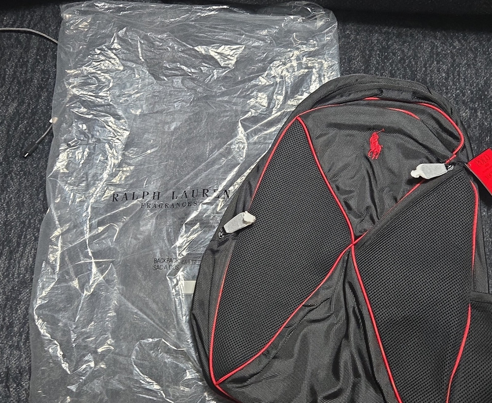 Ralph Lauren Backpack Black Red Men's Casual Travel Solid Adjustable Strap