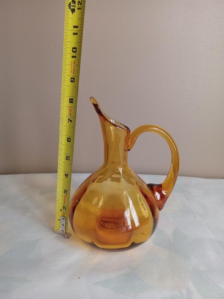Beautiful Hand Blown Amber Glass Pitcher