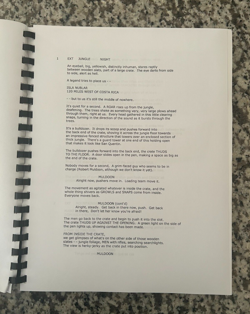Jurassic Park Horror Movie Script Reprint Full Screenplay Script