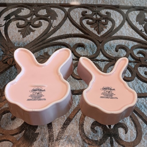 Ciroa Easter Parade Porcelain Pink Bunny Two Nesting Bowls Spring