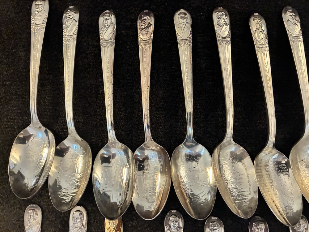 41 Vintage Silver plate, Wm. Rogers, Commemorative President Spoons