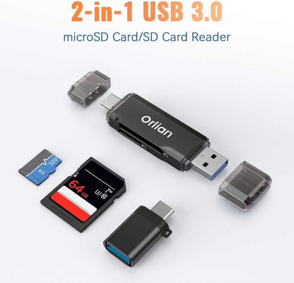 SD Card Reader USB 3.0 Dual USB A & USB C to Micro SD/SD Memory Card Adapter