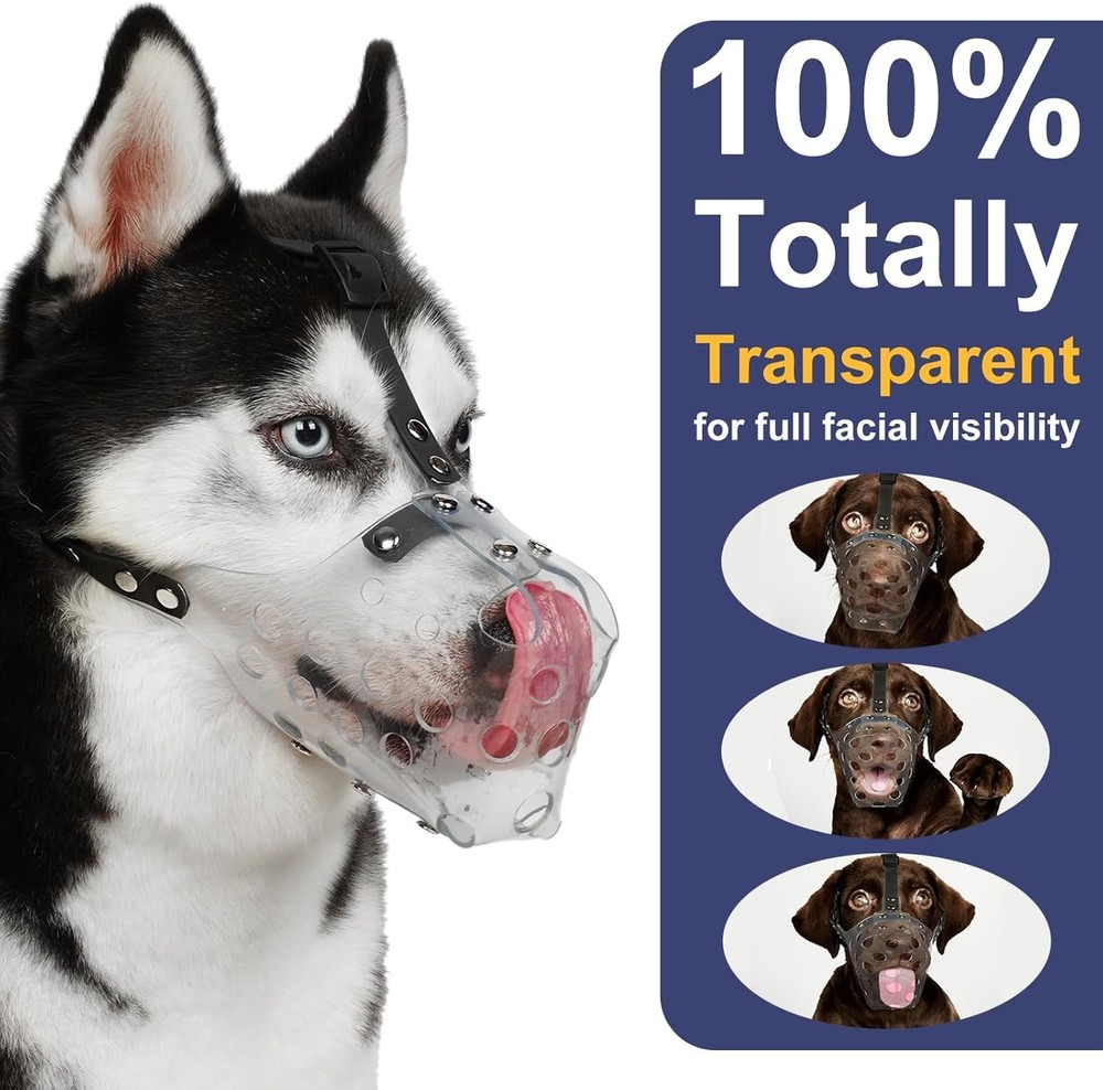 Dog Muzzle, Basket Muzzle for Small, Medium, Large Dogs, Plastic, Clear, Prev...