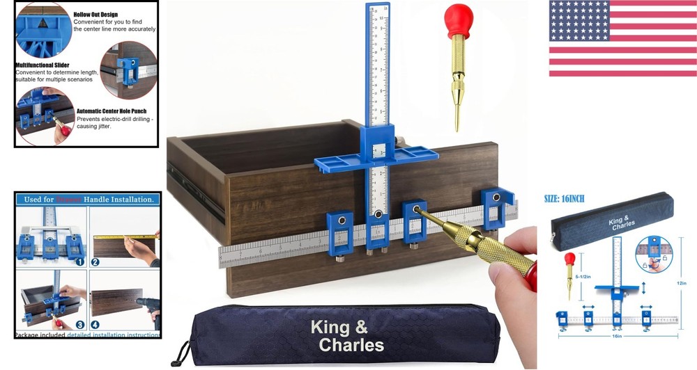Durable Multi-Scale Cabinet Hardware Jig with Hole Punch for Easy Installations