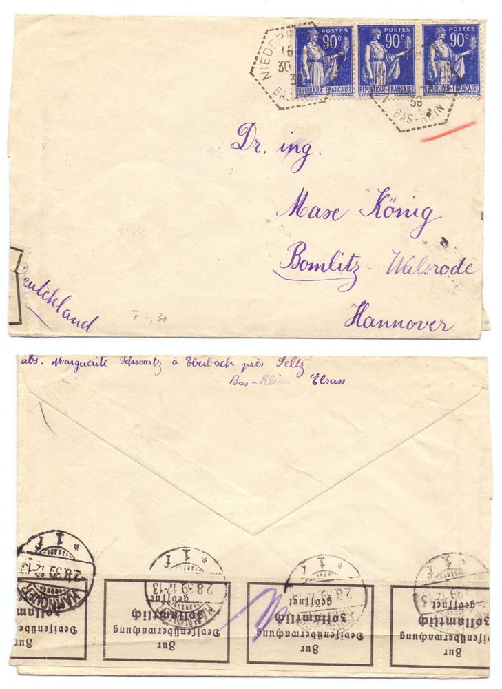 103070 - document - 30.7.1939 to Bomlitz-Walsrode - customs opened