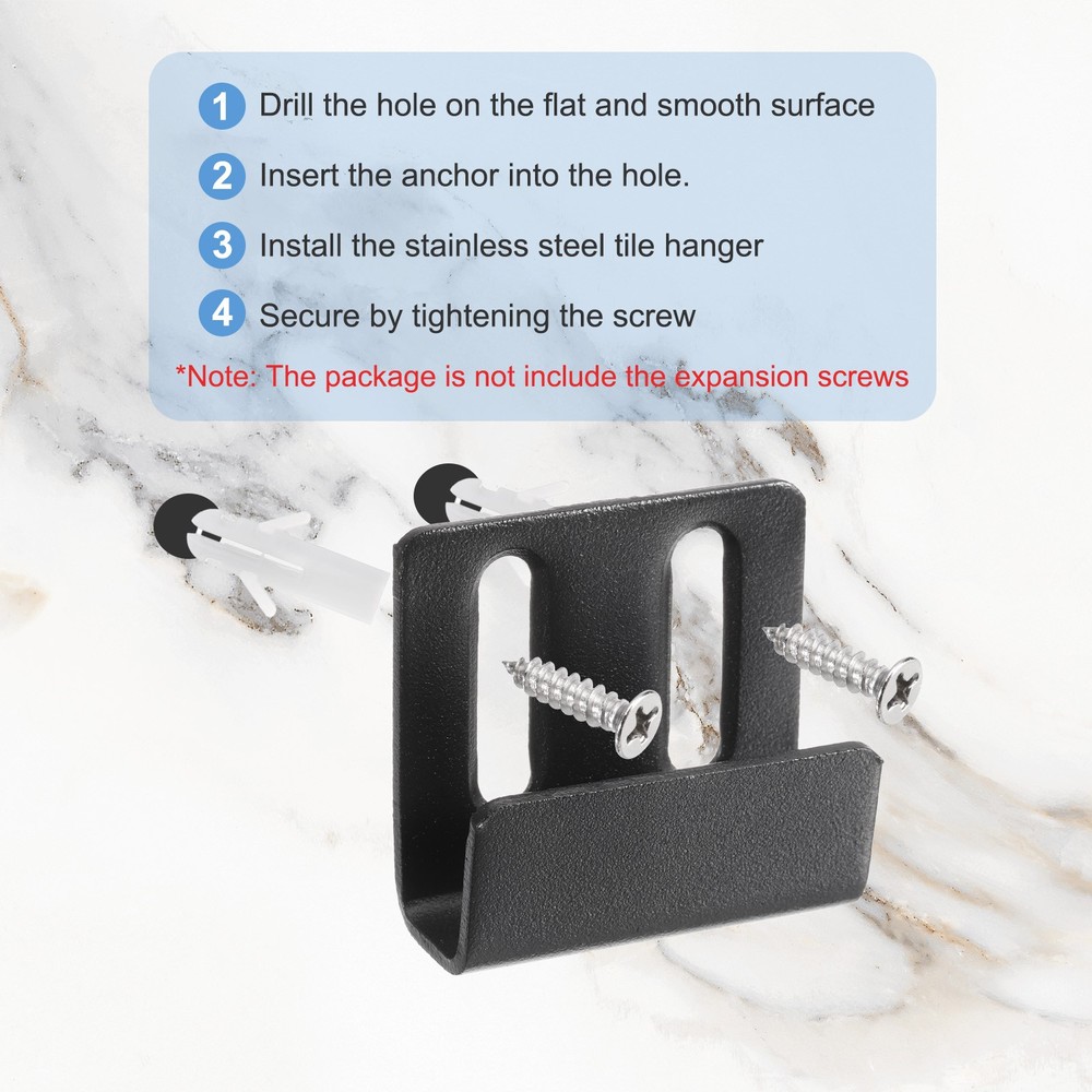 10 Pcs Adjustable Tile Hooks, Black, 10mm (3/8")