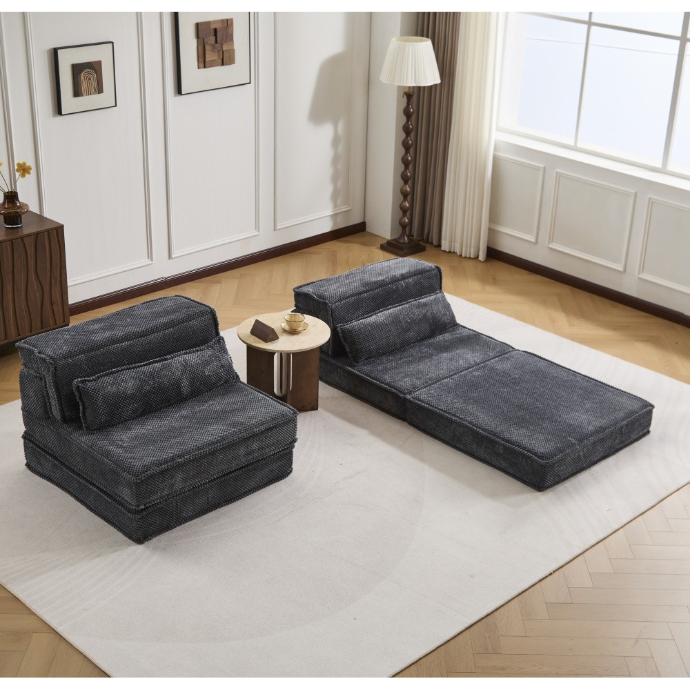 Convertible Floor Sofa Bed w/ Pillows, DIY Modular Sectional Dark Grey