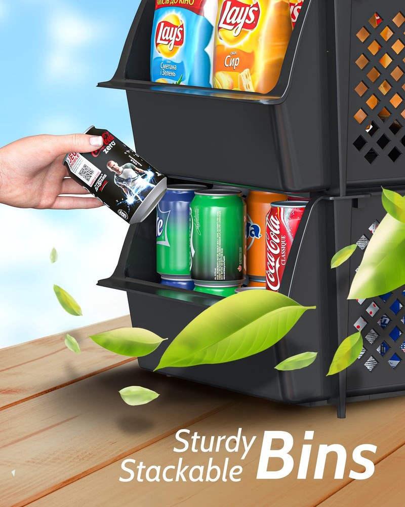 Skywin TidyFriend Stackable Storage Bins for Pantry, 4 Pack Stackable Bins Fo...