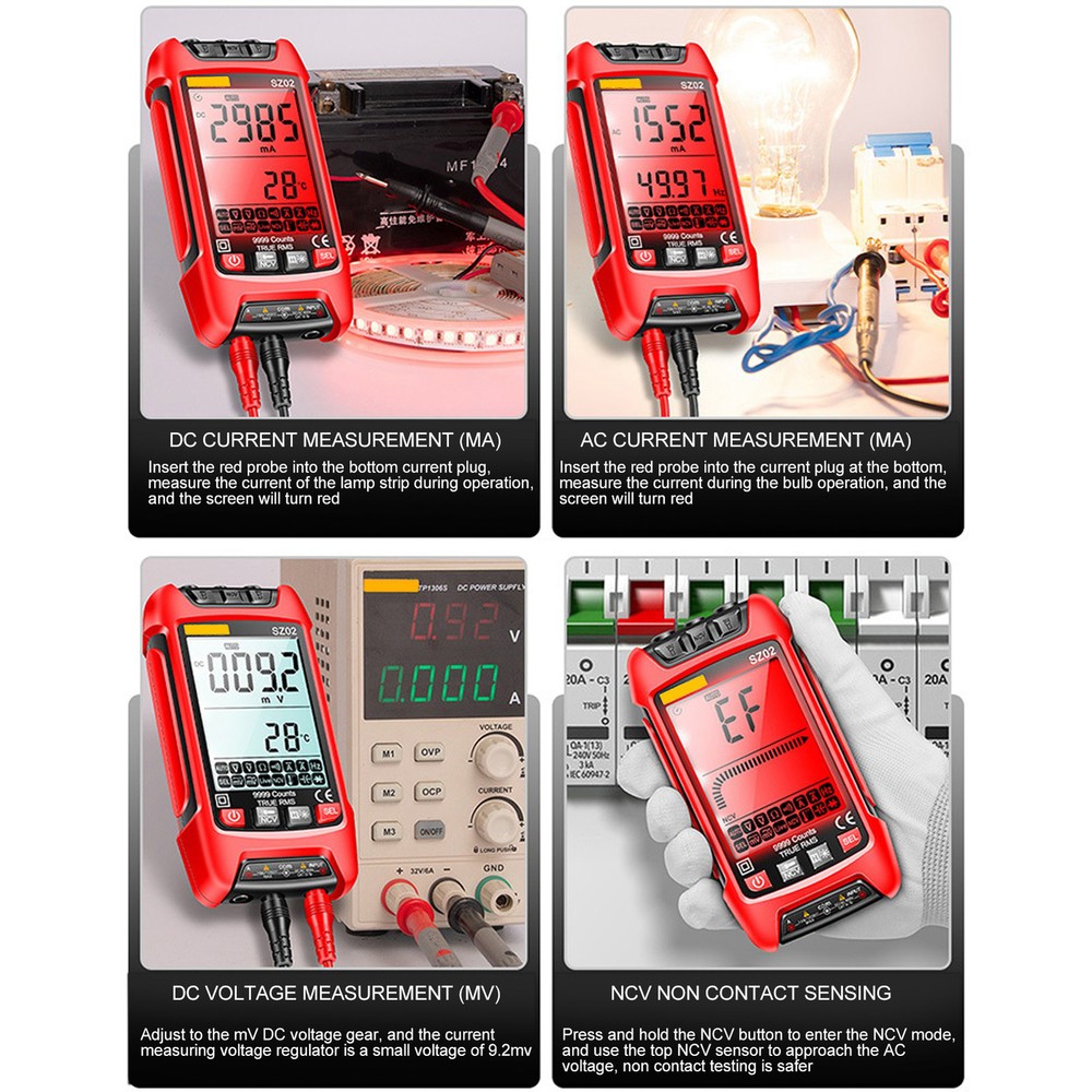 Digital Multimeter Anti Burning Automatic LCD Backlit NCV Volt Amp Meter FEI