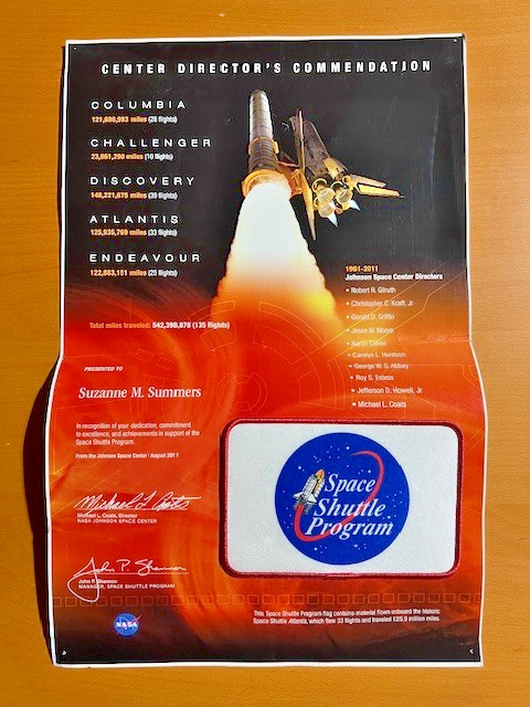 NASA Center Director’s Commendation - Patch made from shuttle Atlantis material!