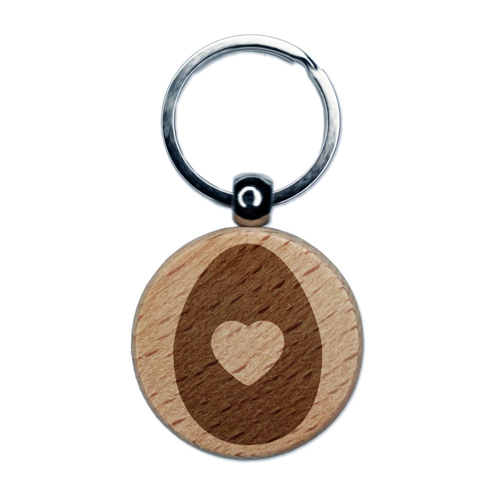 Egg Solid with Heart Engraved Wood Round Keychain Tag Charm