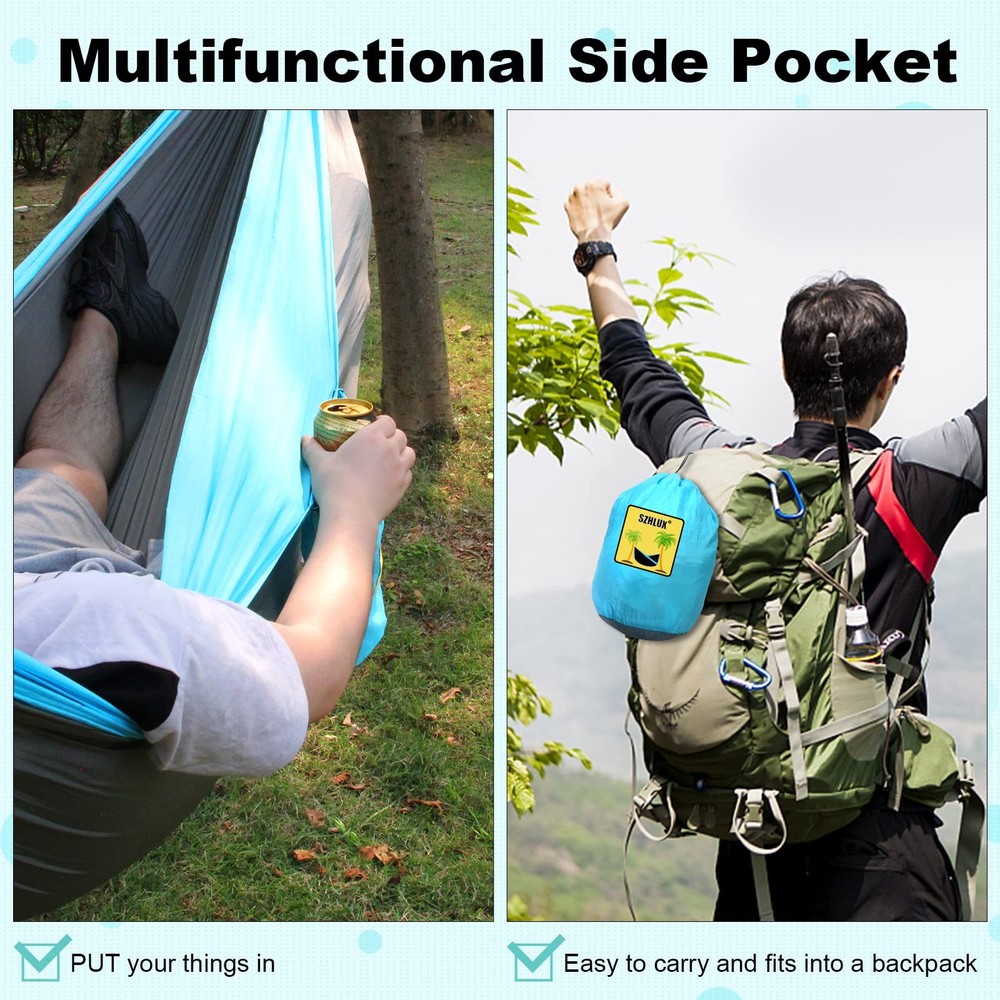 SZHLUX Camping Hammock Double & Single Portable Medium, Light Grey & Sky Blue