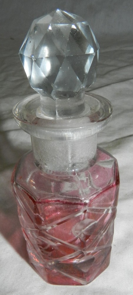2 Cranberry Flashed Perfume Bottles with Ground Stoppers