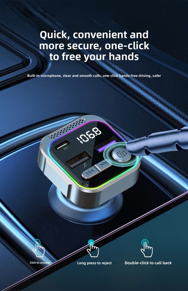 Aluminum Alloy Car Bluetooth MP3 Player FM Transmitter PD Fast Charging