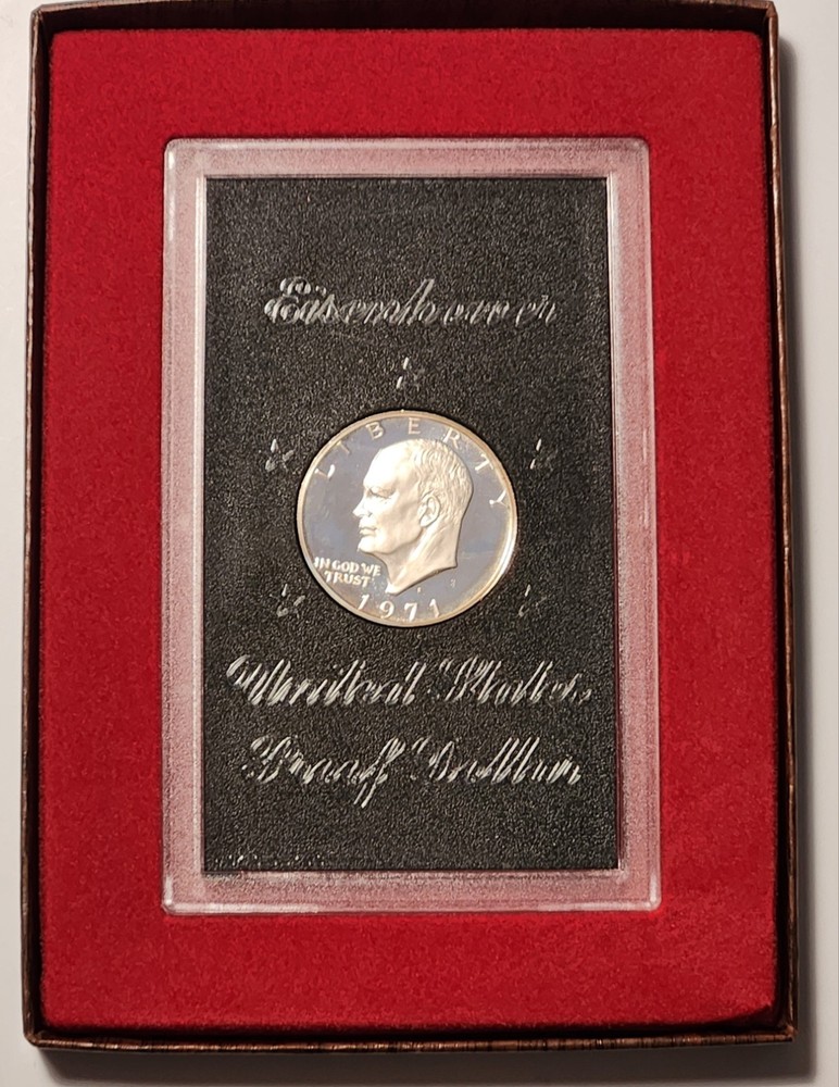 1971 S Proof Eisenhower Dollar 40% Silver Protective Case Brown Box As Pictured