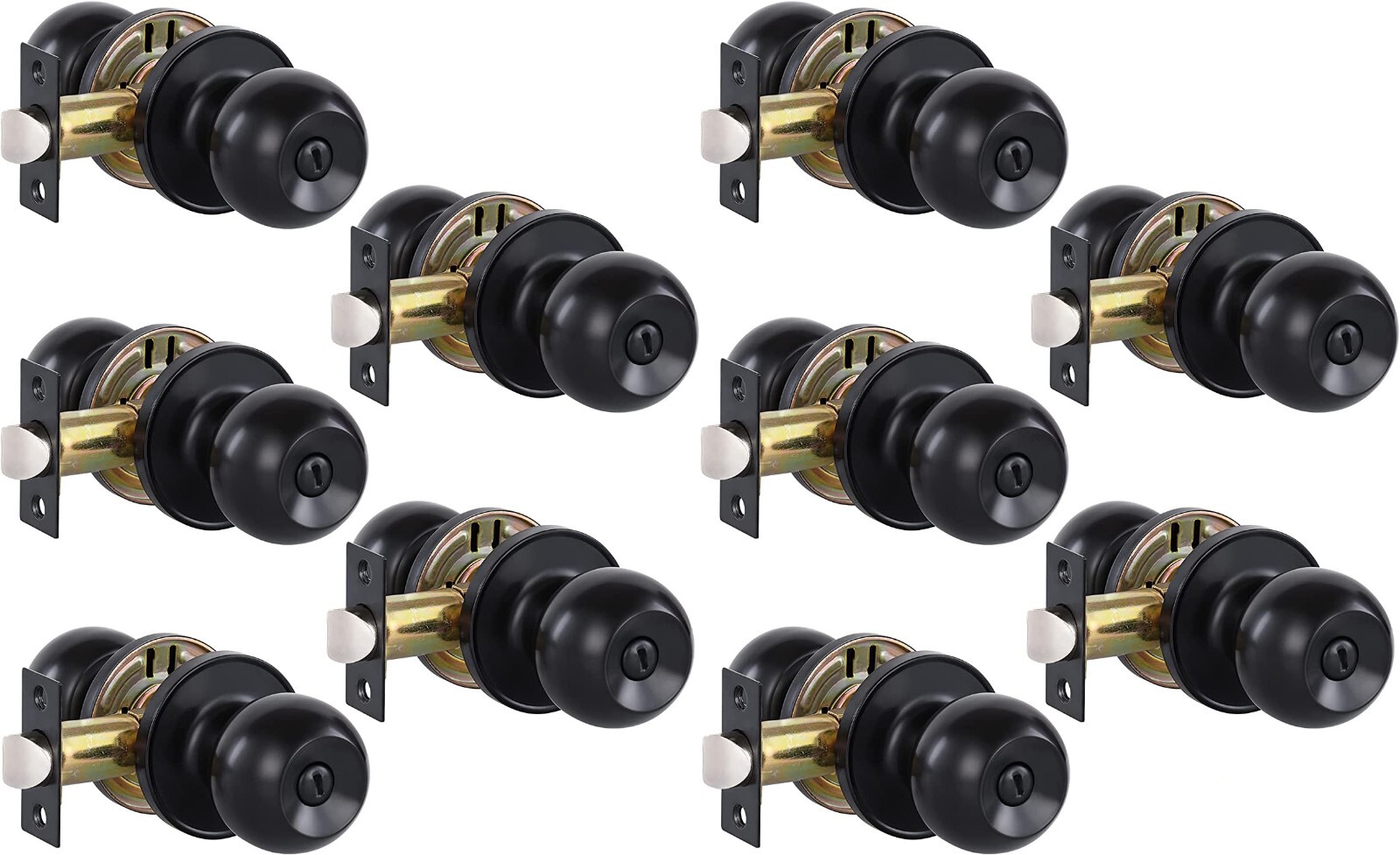 Privacy Door Knobs for Bed and Bath - Ball, Matte Black Interior Keyless 10 Pack