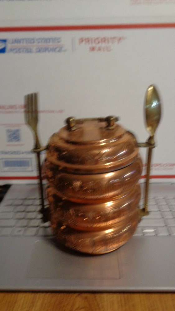 VINTAGE INDIA MIDDLE EASTERN BRASS COPPER STACKING LUNCHBOX