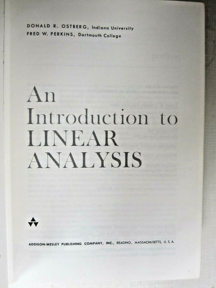 An Introduction To Linear Analysis Book (ADDISON WESLEY 3949)