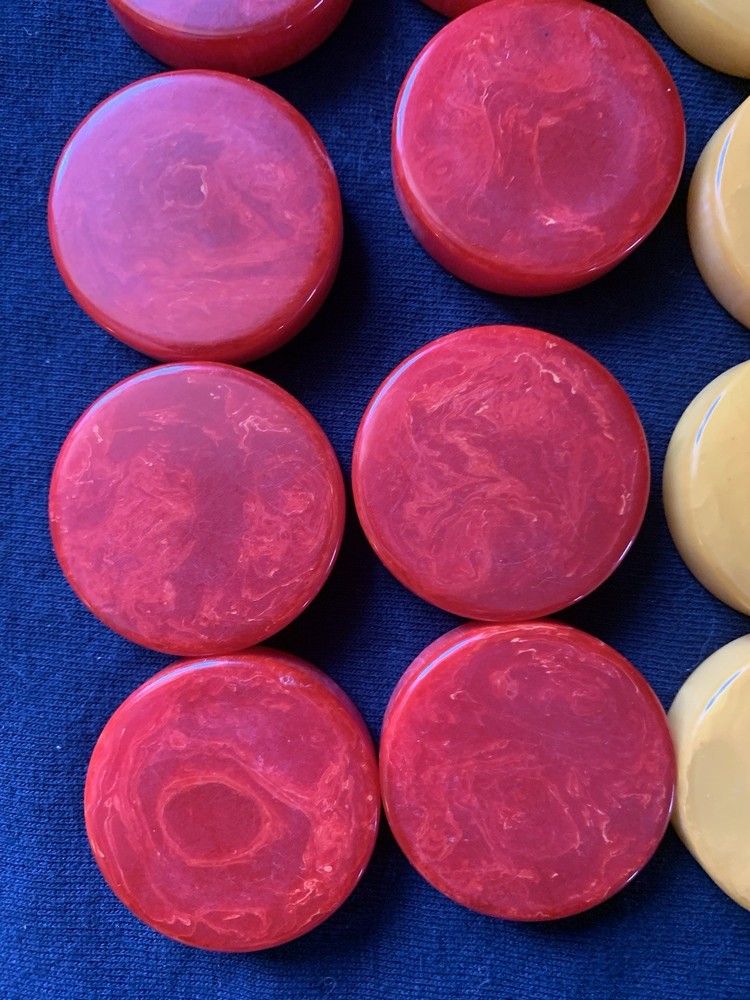 Bakelite Catalin Backgammon 24 Checkers Red & Butterscotch 346 Grams