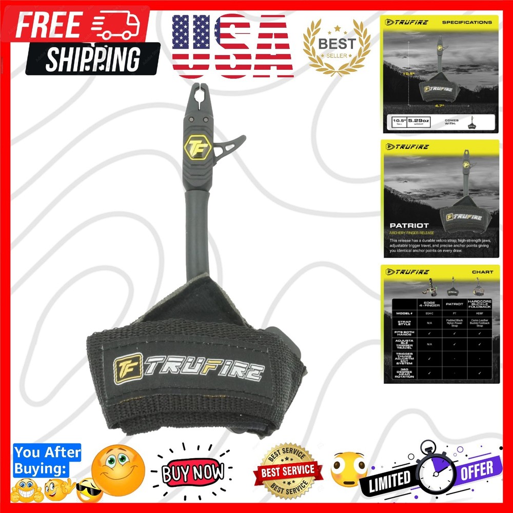 Patriot Archery Compound Bow Release - Adjustable Black Wrist Strap